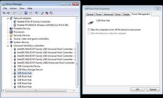 USB Power Options via Device Manager